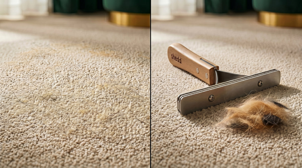 Before and after — embedded pet hair removal