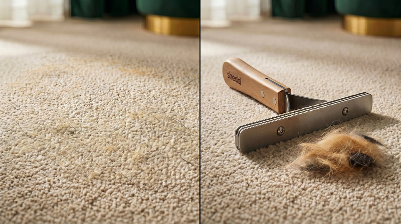 Before and after — embedded pet hair removal